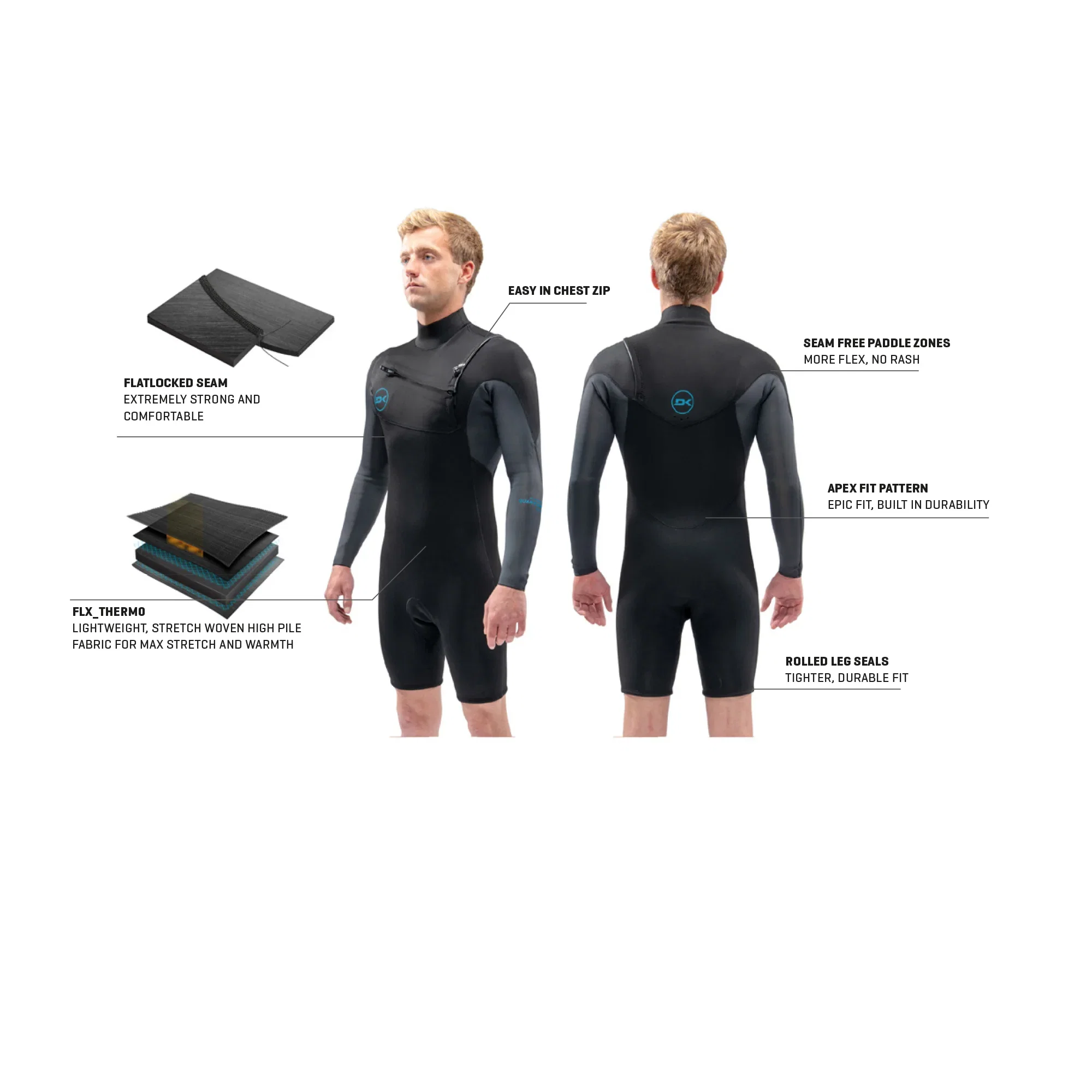 Dakine Mens Quantum L/S Chest Zip Shorty 2/2 - Image 3