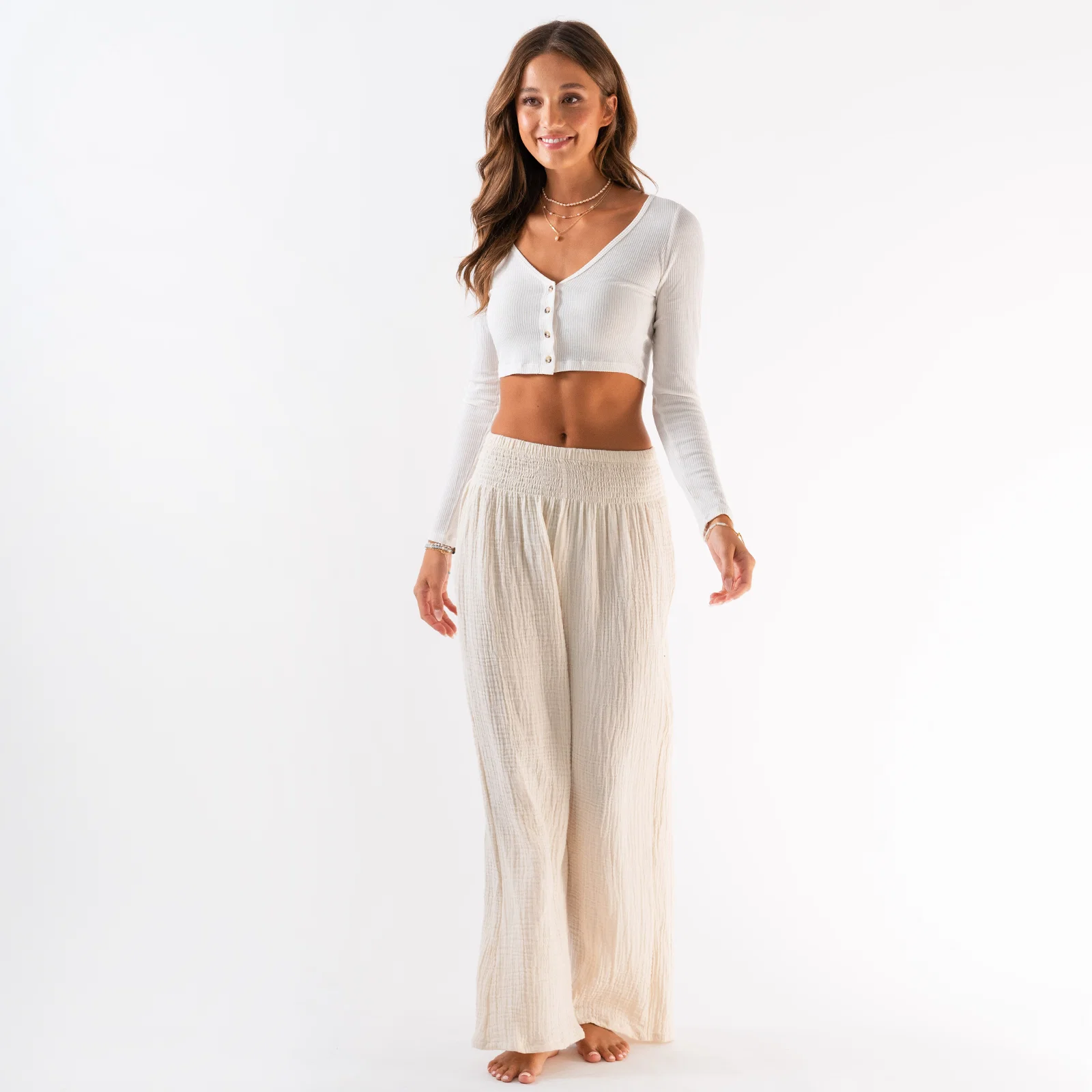 Lotus and Luna - Cream Wide Leg Cotton Pants